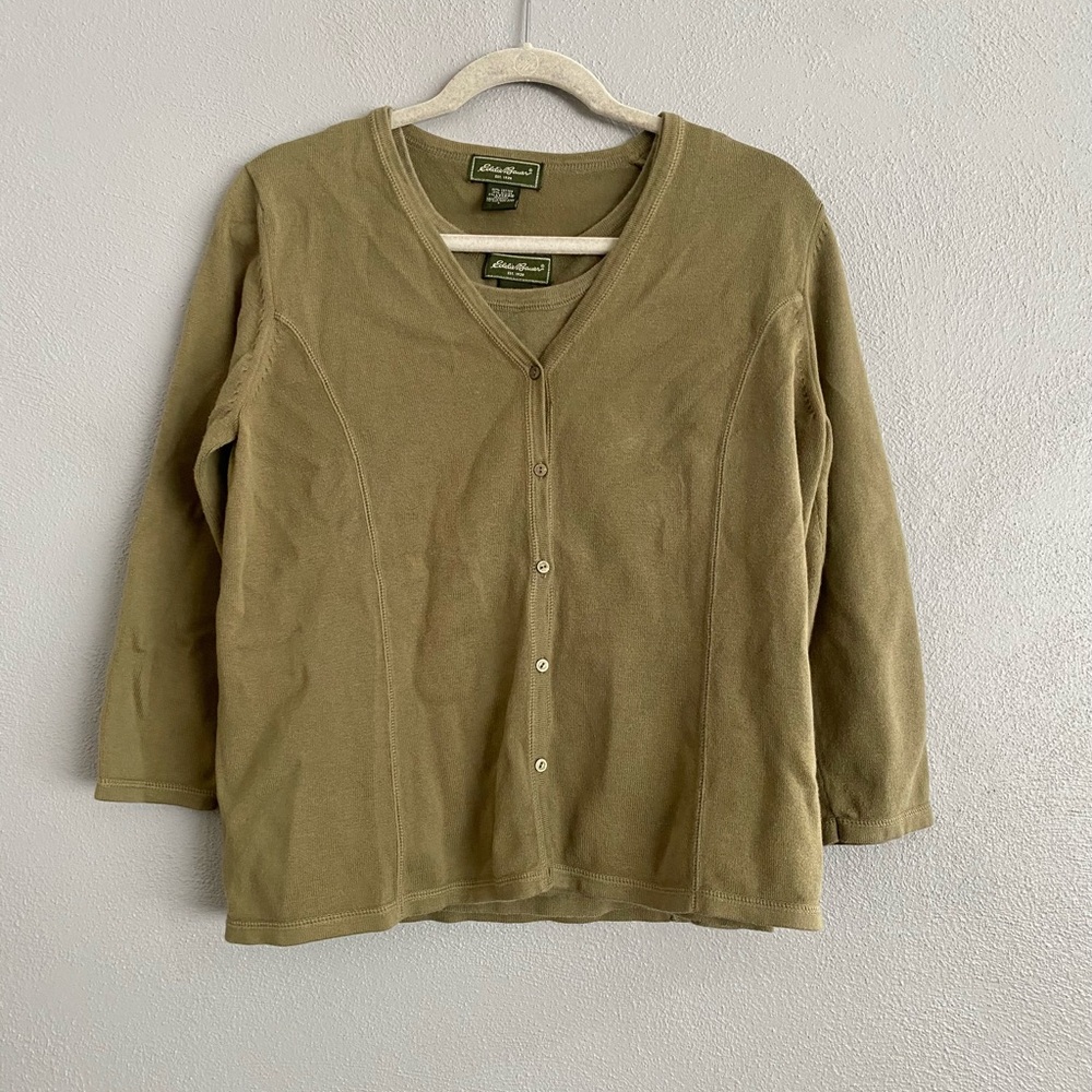 Eddie Bauer Tank And Cardigan Set Size Large Green Button Up